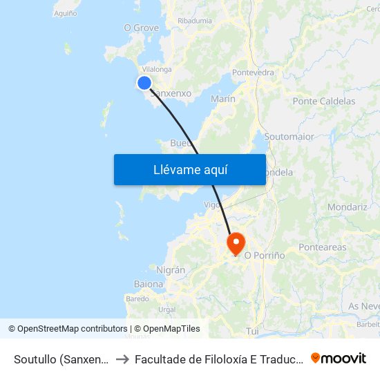 Soutullo (Sanxenxo) to Facultade de Filoloxía E Traducción map