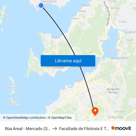 Rúa Areal - Mercado (Sanxenxo) to Facultade de Filoloxía E Traducción map