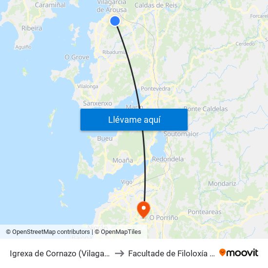 Igrexa de Cornazo (Vilagarcía de Arousa) to Facultade de Filoloxía E Traducción map