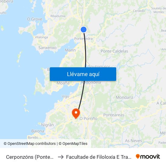 Cerponzóns (Pontevedra) to Facultade de Filoloxía E Traducción map