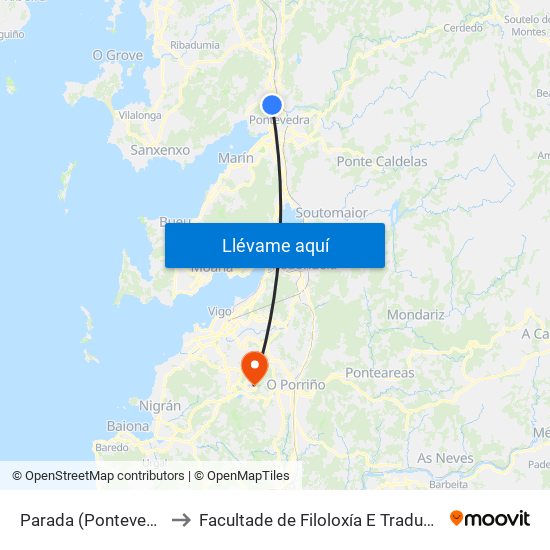 Parada (Pontevedra) to Facultade de Filoloxía E Traducción map