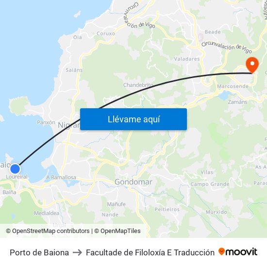 Porto de Baiona to Facultade de Filoloxía E Traducción map