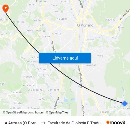 A Arrotea (O Porriño) to Facultade de Filoloxía E Traducción map
