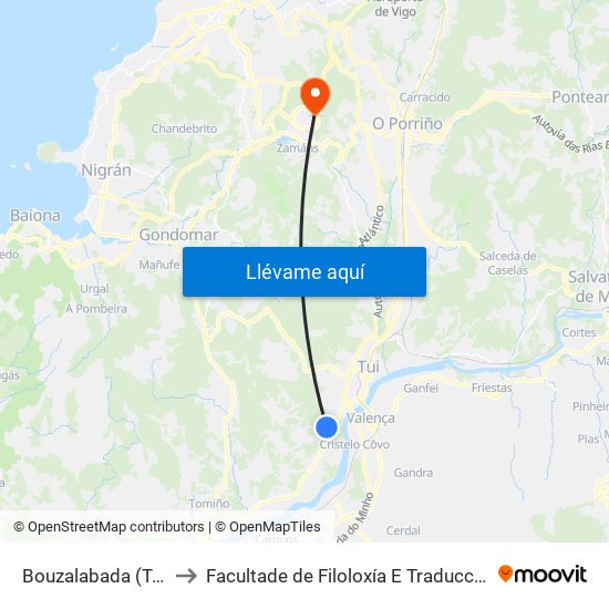 Bouzalabada (Tui) to Facultade de Filoloxía E Traducción map