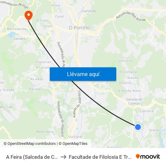A Feira (Salceda de Caselas) to Facultade de Filoloxía E Traducción map