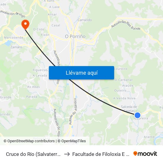 Cruce do Río (Salvaterra do Miño) to Facultade de Filoloxía E Traducción map