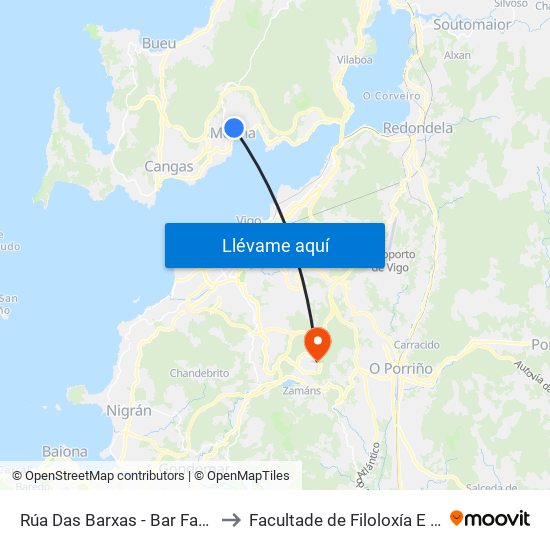 Rúa Das Barxas - Bar Faria (Moaña) to Facultade de Filoloxía E Traducción map