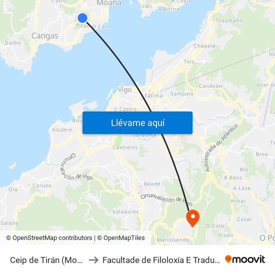 Ceip de Tirán (Moaña) to Facultade de Filoloxía E Traducción map