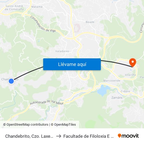 Chandebrito, Czo. Laxes (Nigrán) to Facultade de Filoloxía E Traducción map
