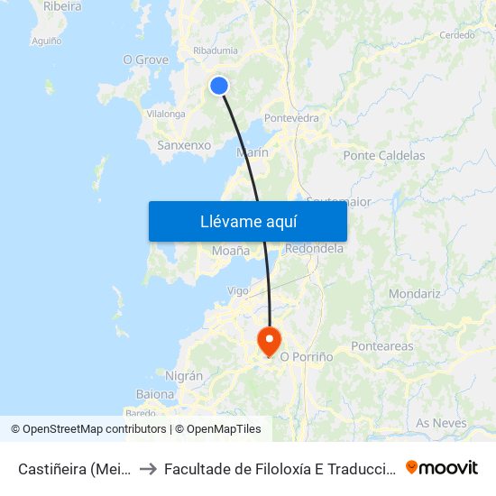 Castiñeira (Meis) to Facultade de Filoloxía E Traducción map