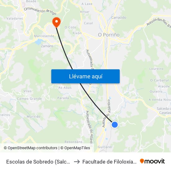 Escolas de Sobredo (Salceda de Caselas) to Facultade de Filoloxía E Traducción map