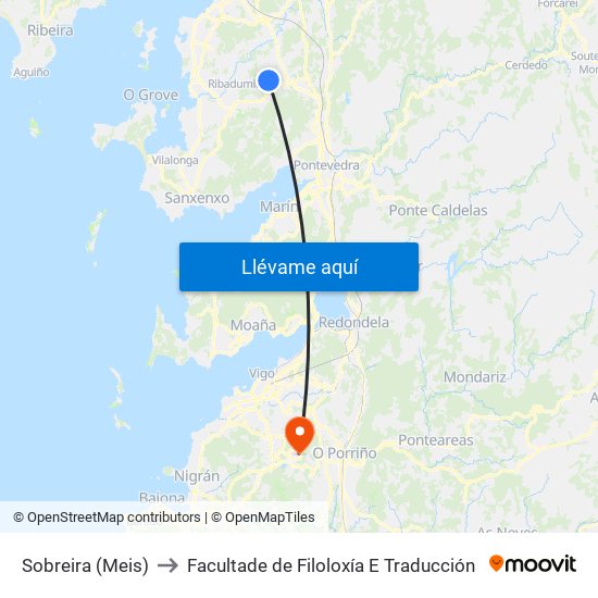 Sobreira (Meis) to Facultade de Filoloxía E Traducción map