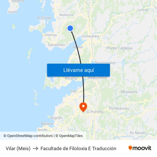 Vilar (Meis) to Facultade de Filoloxía E Traducción map