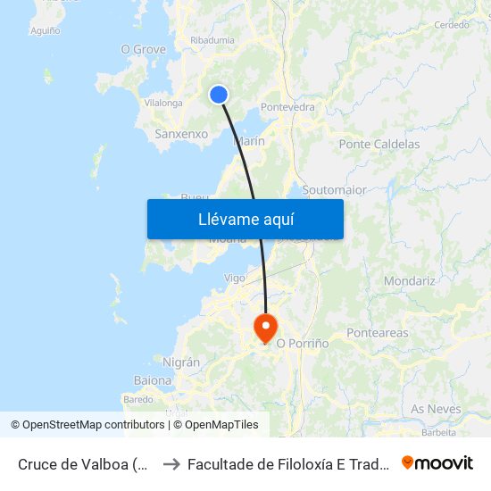 Cruce de Valboa (Meis) to Facultade de Filoloxía E Traducción map