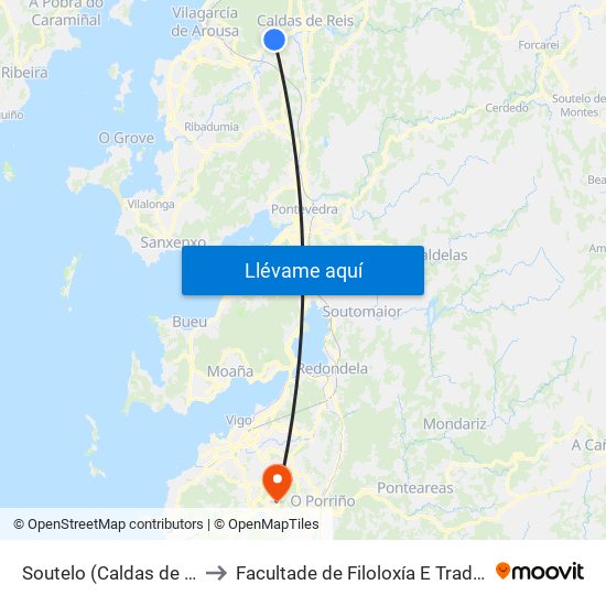 Soutelo (Caldas de Reis) to Facultade de Filoloxía E Traducción map