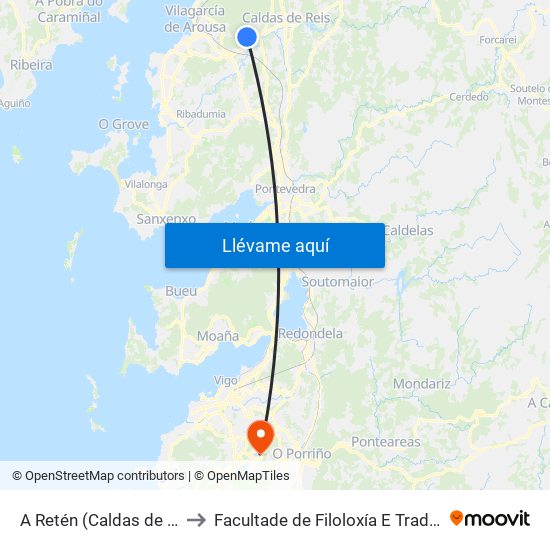 A Retén (Caldas de Reis) to Facultade de Filoloxía E Traducción map