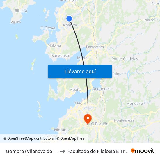 Gombra (Vilanova de Arousa) to Facultade de Filoloxía E Traducción map