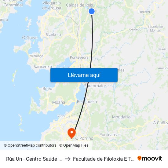 Rúa Un - Centro Saúde (Moraña) to Facultade de Filoloxía E Traducción map