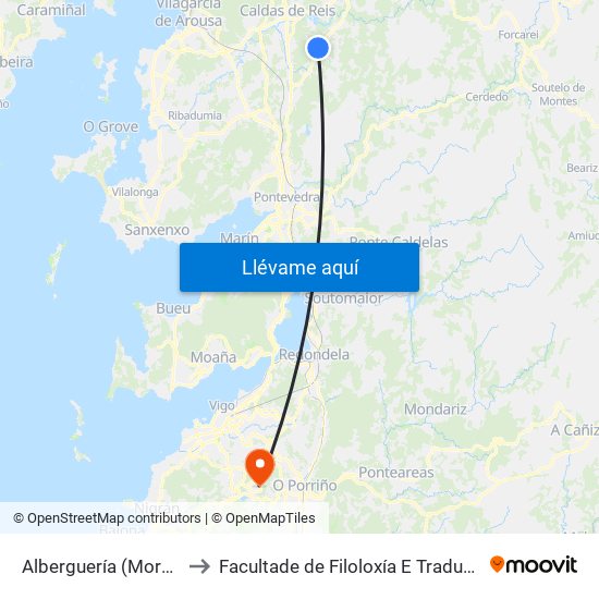 Alberguería (Moraña) to Facultade de Filoloxía E Traducción map