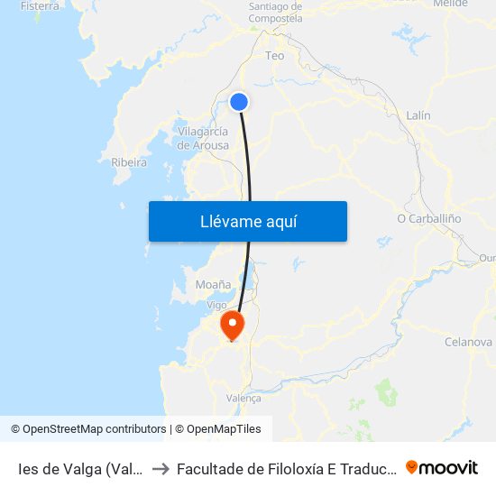 Ies de Valga (Valga) to Facultade de Filoloxía E Traducción map