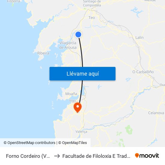 Forno Cordeiro (Valga) to Facultade de Filoloxía E Traducción map