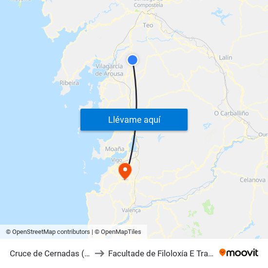 Cruce de Cernadas (Valga) to Facultade de Filoloxía E Traducción map