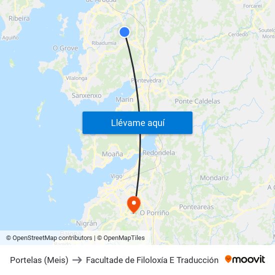 Portelas (Meis) to Facultade de Filoloxía E Traducción map