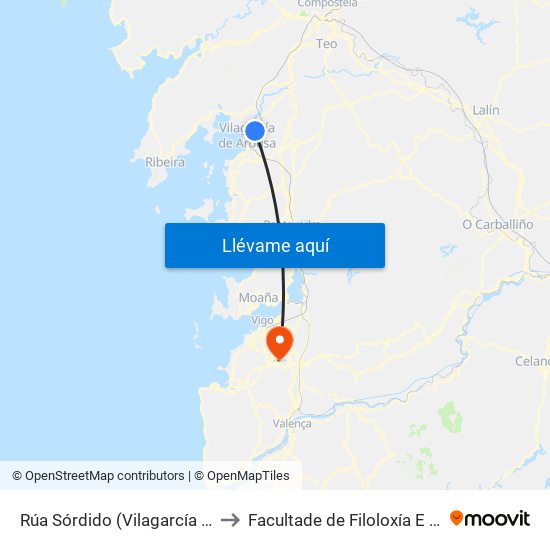 Rúa Sórdido (Vilagarcía de Arousa) to Facultade de Filoloxía E Traducción map