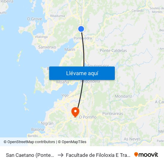 San Caetano (Pontevedra) to Facultade de Filoloxía E Traducción map