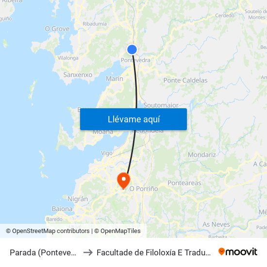 Parada (Pontevedra) to Facultade de Filoloxía E Traducción map