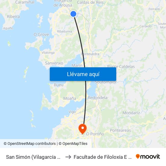 San Simón (Vilagarcía de Arousa) to Facultade de Filoloxía E Traducción map