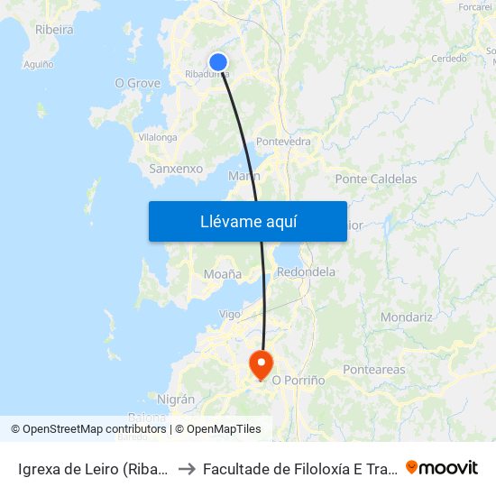 Igrexa de Leiro (Ribadumia) to Facultade de Filoloxía E Traducción map