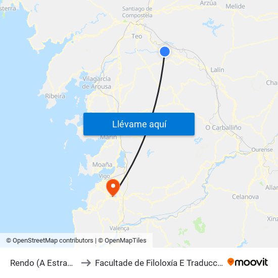 Rendo (A Estrada) to Facultade de Filoloxía E Traducción map