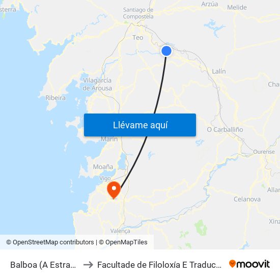 Balboa (A Estrada) to Facultade de Filoloxía E Traducción map
