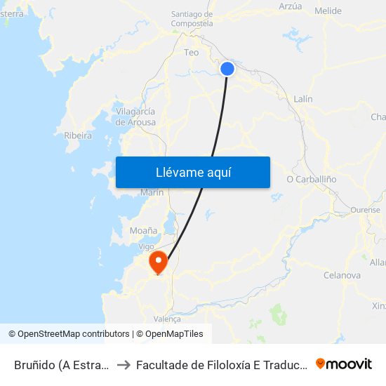 Bruñido (A Estrada) to Facultade de Filoloxía E Traducción map