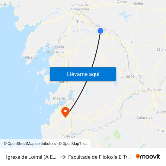 Igrexa de Loimil (A Estrada) to Facultade de Filoloxía E Traducción map