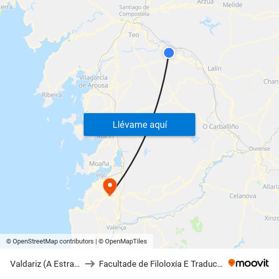 Valdariz (A Estrada) to Facultade de Filoloxía E Traducción map