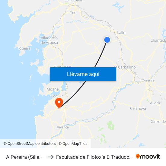 A Pereira (Silleda) to Facultade de Filoloxía E Traducción map