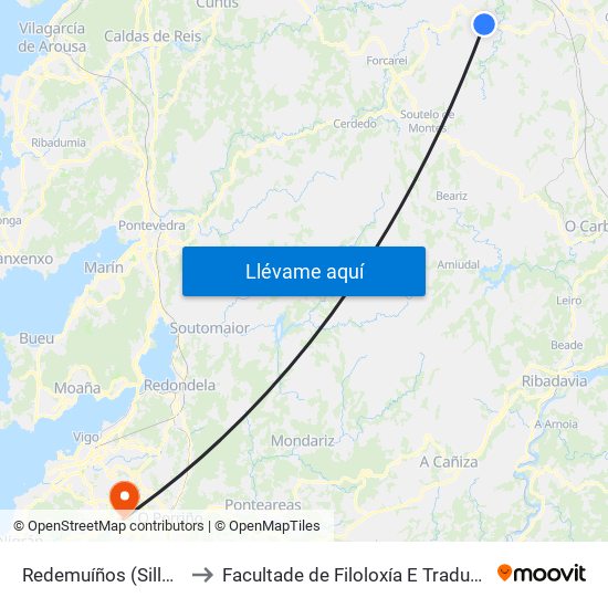 Redemuíños (Silleda) to Facultade de Filoloxía E Traducción map