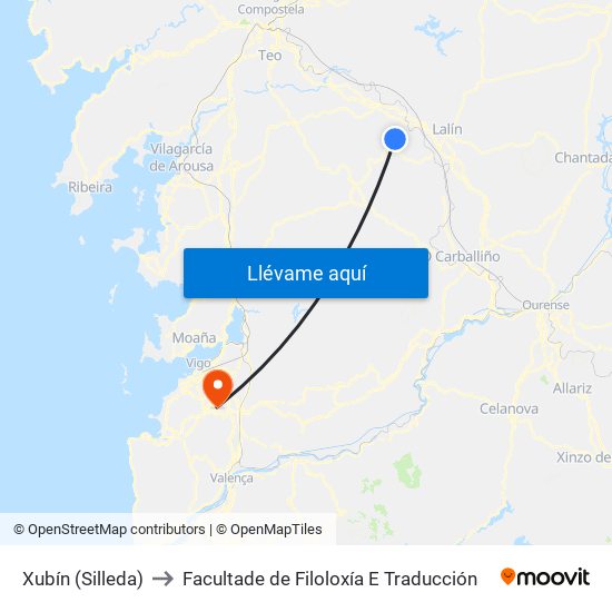 Xubín (Silleda) to Facultade de Filoloxía E Traducción map