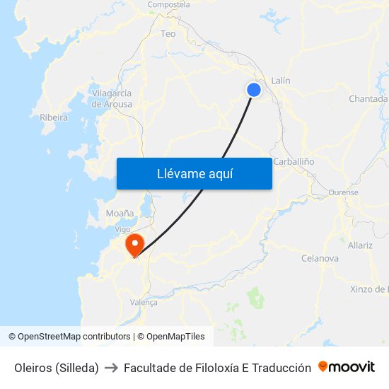 Oleiros (Silleda) to Facultade de Filoloxía E Traducción map