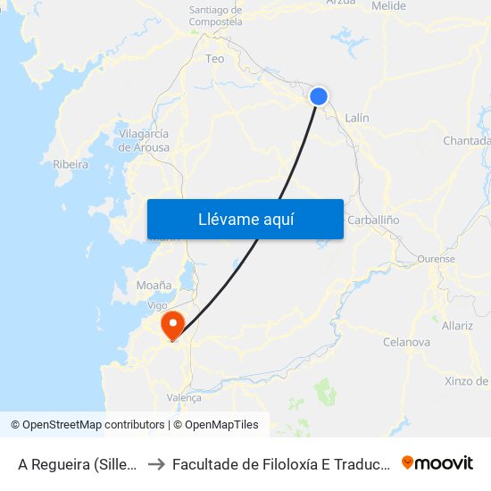 A Regueira (Silleda) to Facultade de Filoloxía E Traducción map