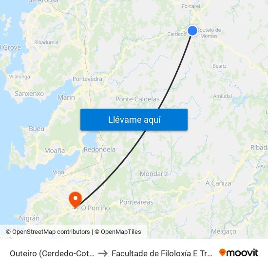 Outeiro (Cerdedo-Cotobade) to Facultade de Filoloxía E Traducción map