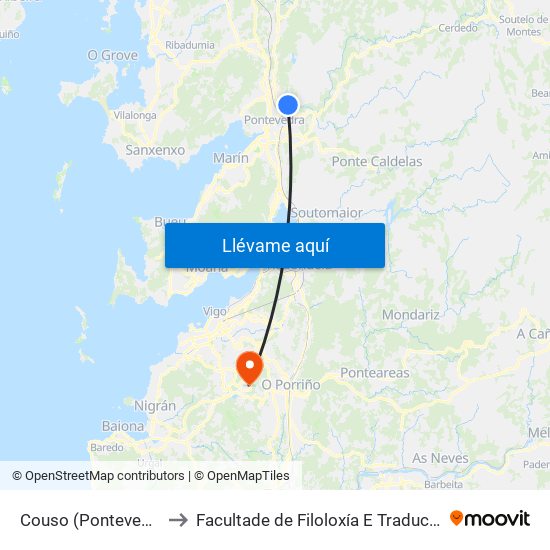 Couso (Pontevedra) to Facultade de Filoloxía E Traducción map