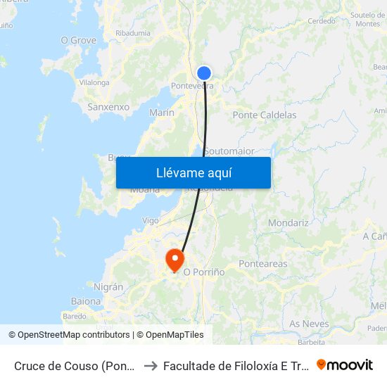 Cruce de Couso (Pontevedra) to Facultade de Filoloxía E Traducción map