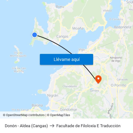 Donón - Aldea (Cangas) to Facultade de Filoloxía E Traducción map