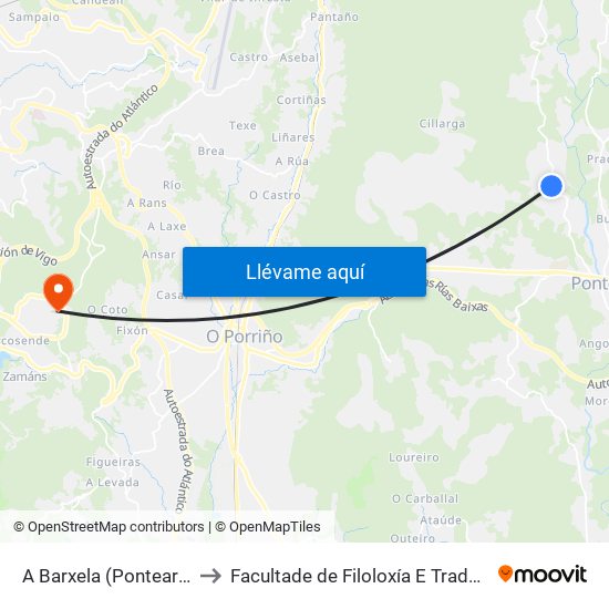 A Barxela (Ponteareas) to Facultade de Filoloxía E Traducción map