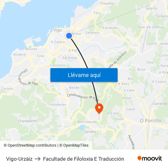 Vigo-Urzáiz to Facultade de Filoloxía E Traducción map