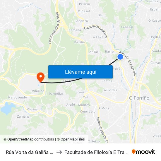 Rúa Volta da Galiña (Mos) to Facultade de Filoloxía E Traducción map