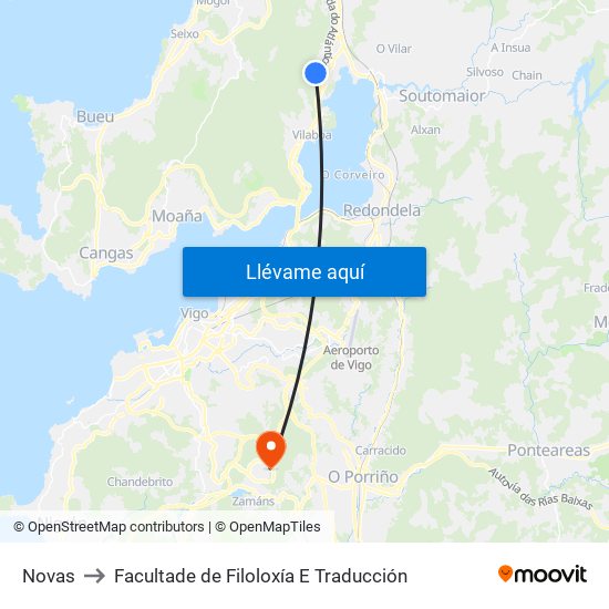 Novas to Facultade de Filoloxía E Traducción map